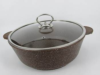 Жаровня 26см ГРАНИТ браун-браун 3.7л с крышкой ст/дно 3/6.5мм QuanTanium