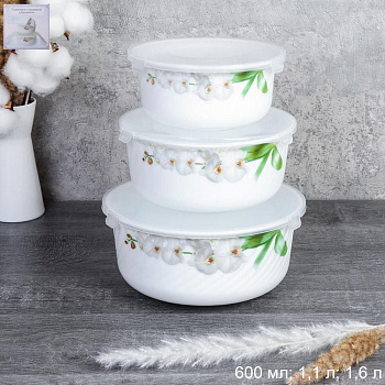 Набор салатников с крышкой 3шт. стекло 0.6 1.1 1.6л