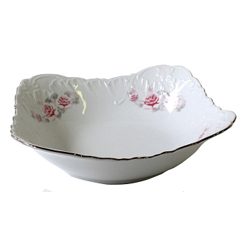 Салатник прямоуг. 27см Рококо "Бледная роза отводка платиной" Салатник прямоуг. 27см Рококо "Бледная роза отводка платиной"