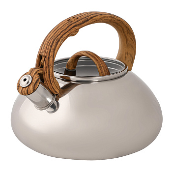 Чайник нерж 3л "Ива" со свистком стеклянная крышка коричневая силиконовая ручка "дерево" индукция