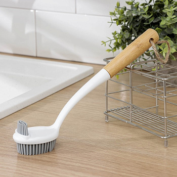 Щётка для посуды  Meli бамбуковая ручка двухсторонняя ворс TPR 1.8см 5*26.5см