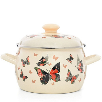Кастрюля эмал.  3.5л "Бабочки" сферическая Кастрюля эмал.  3.5л "Бабочки" сферическая