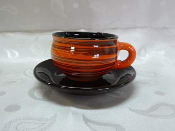 Чашка с блюдцем  250мл "Оранжевая полоска" Чашка с блюдцем  250мл "Оранжевая полоска"