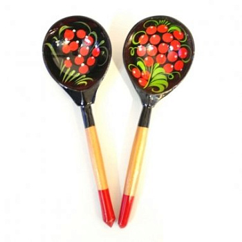 Ложка деревянная столовая  полубаская роспись «Чернушка»