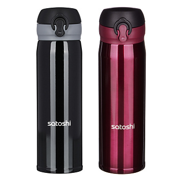 Термос-кружка с крышкой на защелке 450мл нерж. 2цвета