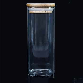 Банка квадратная бамбуковая крышка 450мл 6*15см