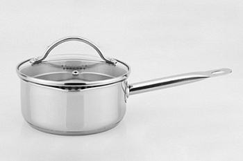 Ковш нерж. 1.5л Prime  16х7.5см, стекл. крышка с отверстиями для слива воды, кастр. с носиками, мерн