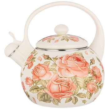 Чайник эмал. со свистком "Корейская роза" 2.2л Чайник эмал. со свистком "Корейская роза" 2.2л