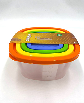 Набор контейнеров COMPACT 4шт. 0.23 0.5 0.9 1.55л мерная шкала рифленое дно