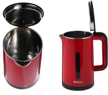 Чайник электрический 1.8л красный 2200Вт поворот двойные стенки пластик+нерж скрытый нагрев.эл.