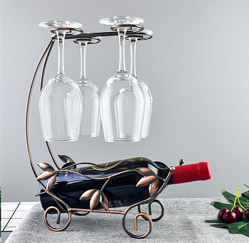 Подставка для вина и 4х фужеров Виноград Бронза