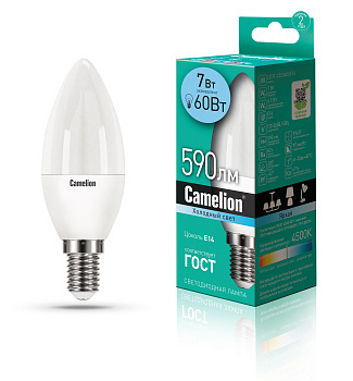 Электрическая лампа светодиодная Camelion LED7-C35/845/E14 7Вт 220В 4500К Свеча 590Лм