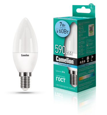 Электрическая лампа светодиодная Camelion LED7-C35/845/E14 7Вт 220В 4500К Свеча 590Лм