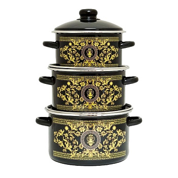 Набор посуды эмал. "Греческий узор" цилиндр. 2 3 4л