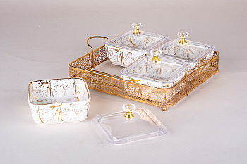 Менажница 4 секционная на подставке 19х19х8см