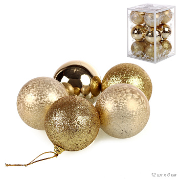 Шары елочные 12шт 6см  "золото"