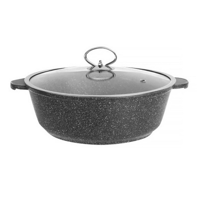 Жаровня 28см МРАМОР 4.5л с крышкой  со сьемными ручками  ст/дно 3/6.5мм QuanTanium