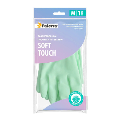 Перчатки хозяйственные M латекс SOFT TOUCH экстракт алоэ хлопк. напыление