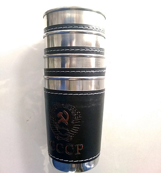 Набор стопок нерж в кож. чехле 190мл