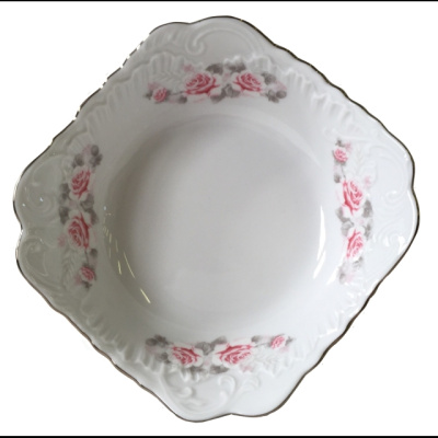Салатник прямоуг. 17см Рококо "Бледная роза отводка платиной"