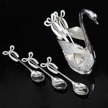 Набор ложек 6шт. 11см Лебедь на подставке 7*3.5*15см