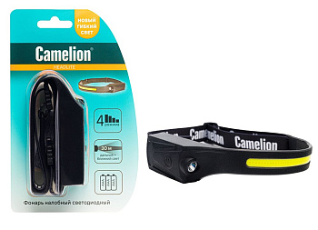 Фонарь налобный Camelion LED5383  черный лента  каучук. 3.5Вт COB+LED 4 режима 3XAAA 170 лм