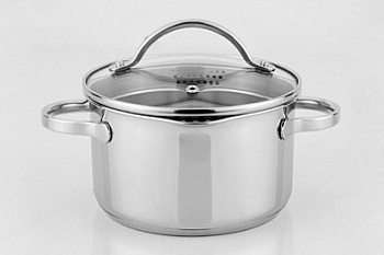 Кастрюля нерж. 1.9л Prime  16х9.5см, стекл. крышка с отверстиями для слива воды, кастр. с носиками, Кастрюля нерж. 1.9л Prime  16х9.5см, стекл. крышка с отверстиями для слива воды, кастр. с носиками,