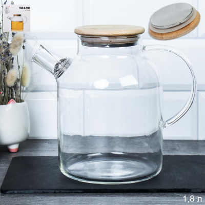 Чайник заварочный 1800мл крышка бамбуковая