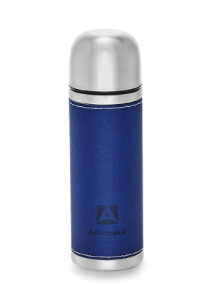 Термос  в кожаной оплетке 500мл синий 25ч