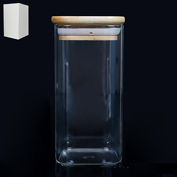 Банка квадратная стекло бамбуковая крышка 300мл 6*12.5см