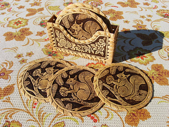 Набор подставок под горячее "Лесной" 6шт. + салфетница