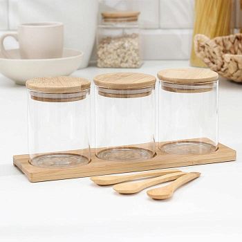 Набор банок «Эко» 500мл 3шт. бамбук, стекло