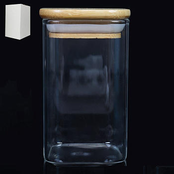 Банка квадратная бамбуковая крышка 280мл 6*10см