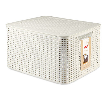Корзина 44*33*24cм с крышкой для хранения кремовая