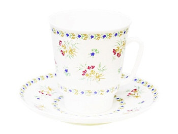 Чашка с блюдцем  "Голубые колокольчики с отв."  ф. Майская 160мл кост. фарфор Чашка с блюдцем  "Голубые колокольчики с отв."  ф. Майская 160мл кост. фарфор