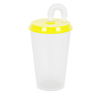 Стакан 500мл с крышкой и трубочкой жёлтый