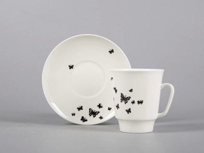 Чашка с блюдцем  165мл "Мотыльки" ф.Майская костяной фарфор