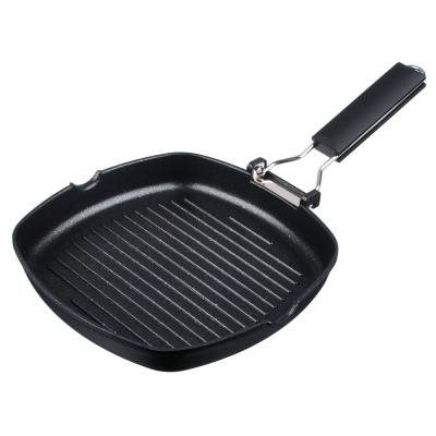 Сковорода гриль литая 24см "Кобальт" антиприг. покрытие Мрамор индукция складная ручка