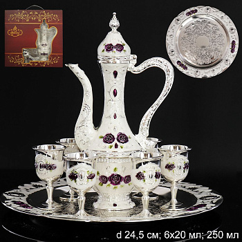 Набор коньячный  "Серебро фиолет" 8пр. поднос 24.5см рюмка 6*20мл графин 250мл