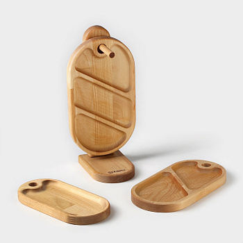 Набор менажниц и сервировочных досок на подставке 3шт. 25x14 23x12 21x10см береза