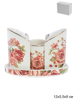 Набор для специй 3пр. на подставке "Чайная роза" 12*5.5*9см