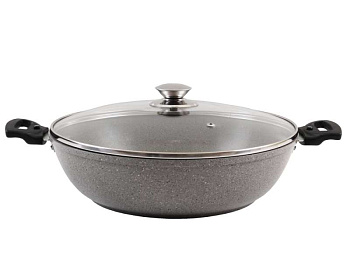 Сковорода 300/85 "Светлый мрамор" с антипр.покр., стекл.крышка, съемная ручки