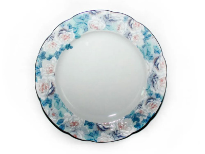Тарелка 25см "Голубая роза отв.платина"
