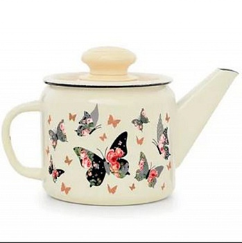 Чайник эмал.  1л "Бабочки" Чайник эмал.  1л "Бабочки"