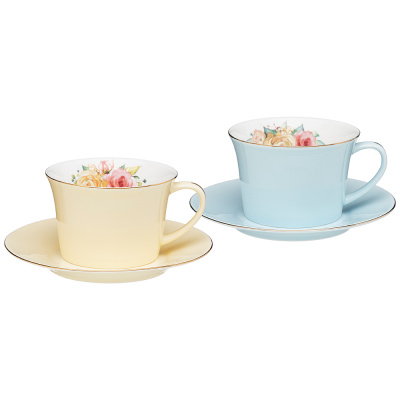 Набор чайный 250мл "Времена года" 4пр. 2перс.  голубой желтый тонкостенный