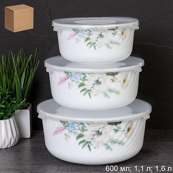 Набор салатников с крышкой 3шт. "Лесная композиция" 0.6 1.1 1.6л