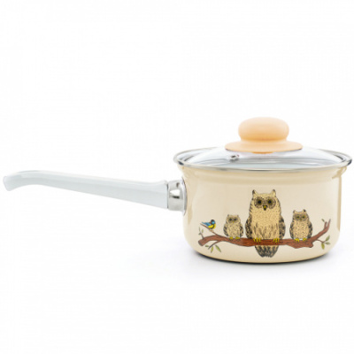 Ковш  эмал. "Совы" 1л с крышкой