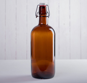 Бутылка бугельная с пробкой 1л коричневая