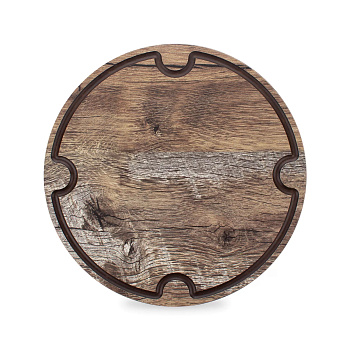 Доска круглая для сервировки и нарезки с желобом диаметр 25см дуб мореный