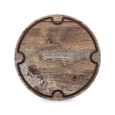 Доска круглая для сервировки и нарезки с желобом диаметр 25см дуб мореный